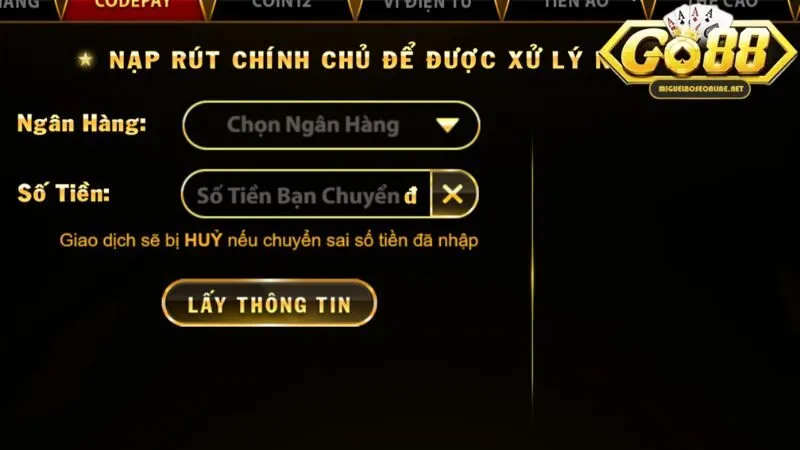 Gửi tiền Go88 qua ví điện tử thông dụng